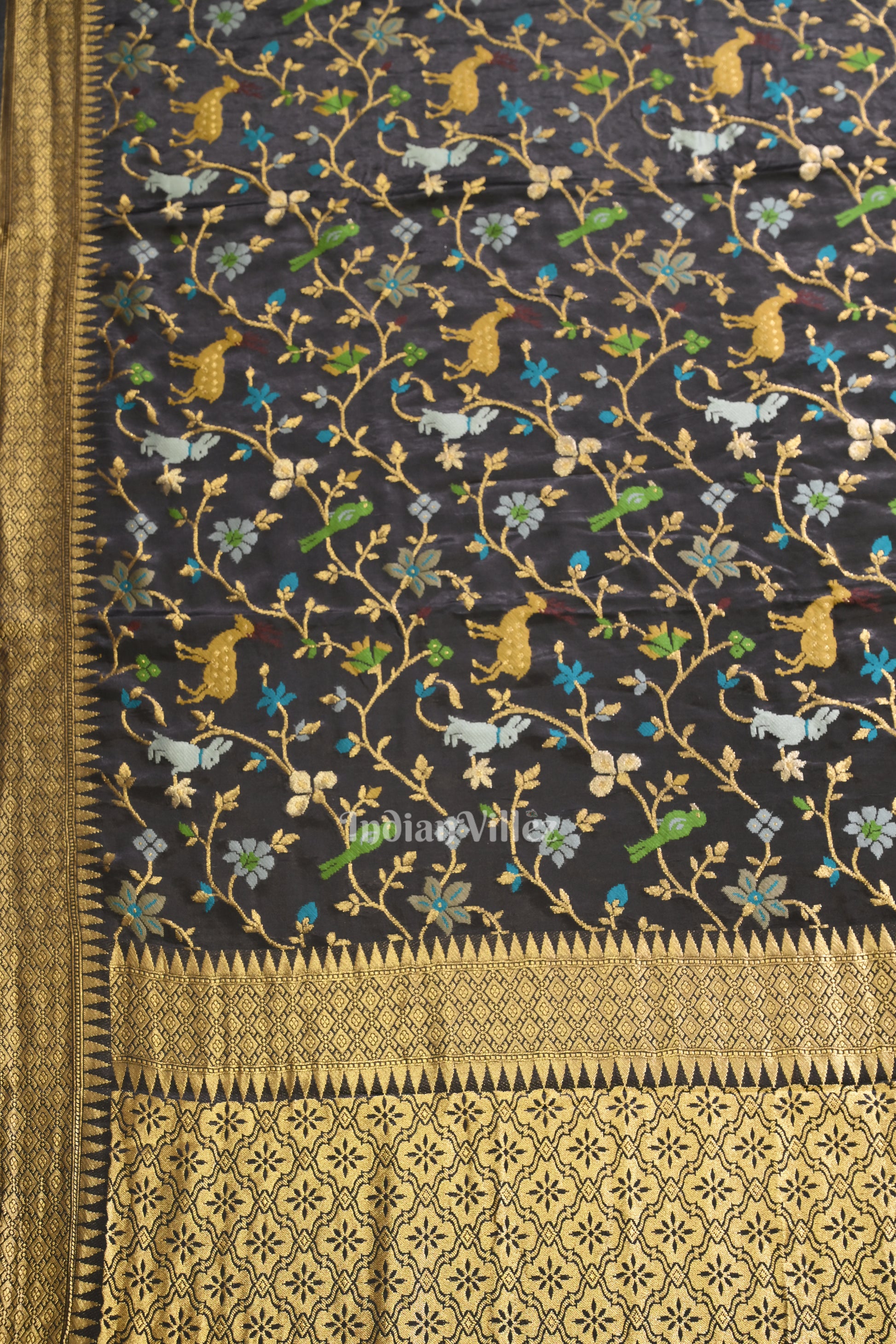 Black with Golden Border Tussar Georgette Banarasi Saree