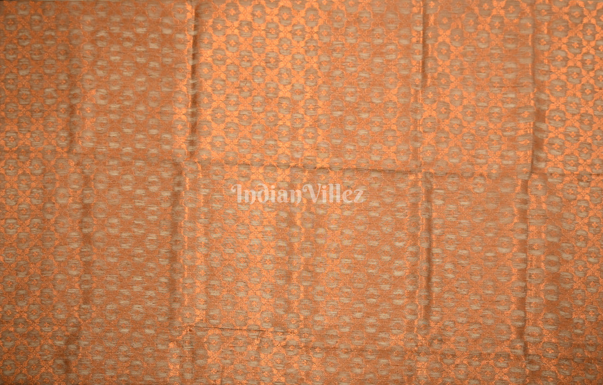 Rust Gery Linen Banarasi With Copper Zari Saree