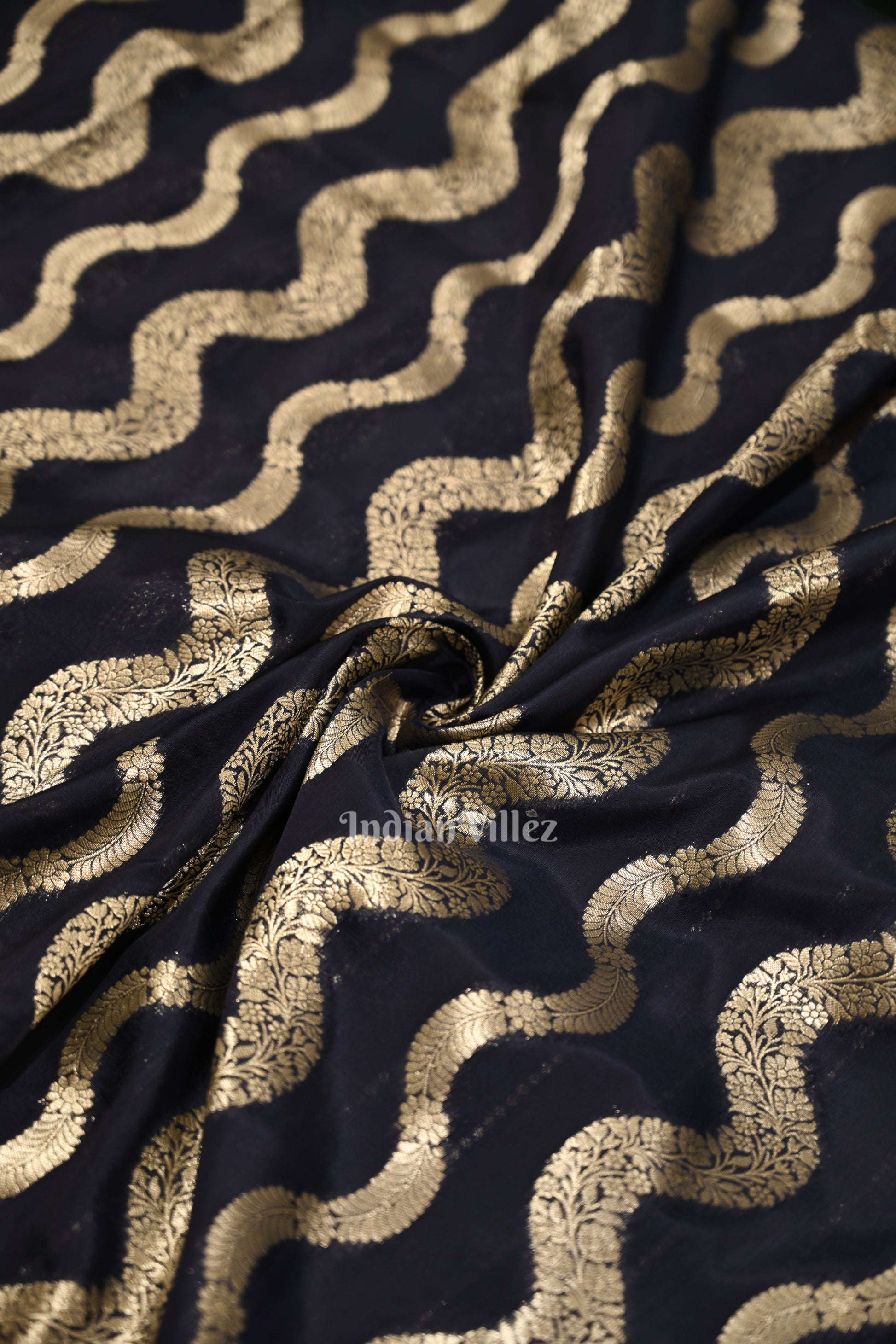 Navy Blue Meenakari Mashru Satin Silk Banarasi Saree 