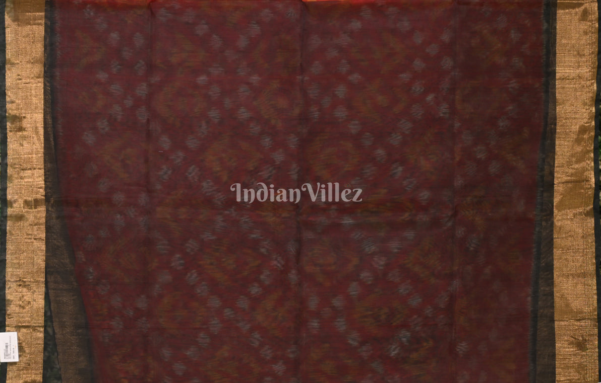 Red Black Pochampally Ikat (Sico) Saree