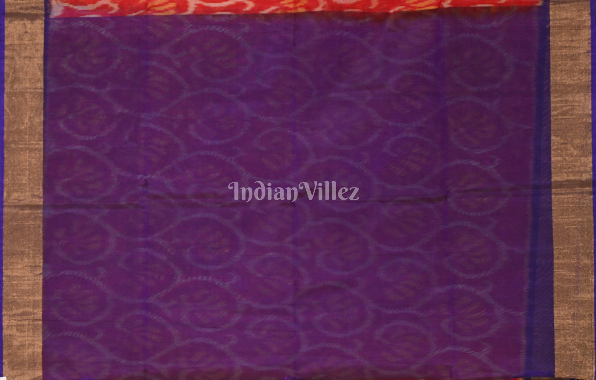 Red Purple Pochampally Ikat Silk Cotton (Sico) Saree 