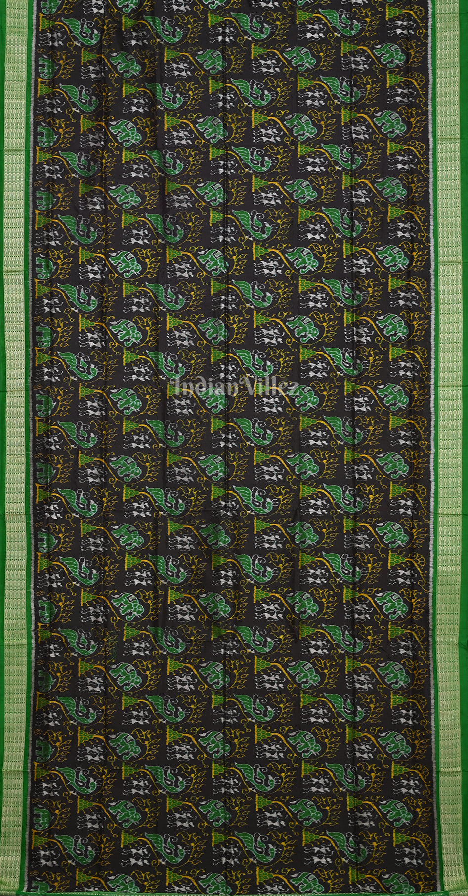 Black Green Chadhei Bana Odisha Ikat Sambalpuri Silk Saree