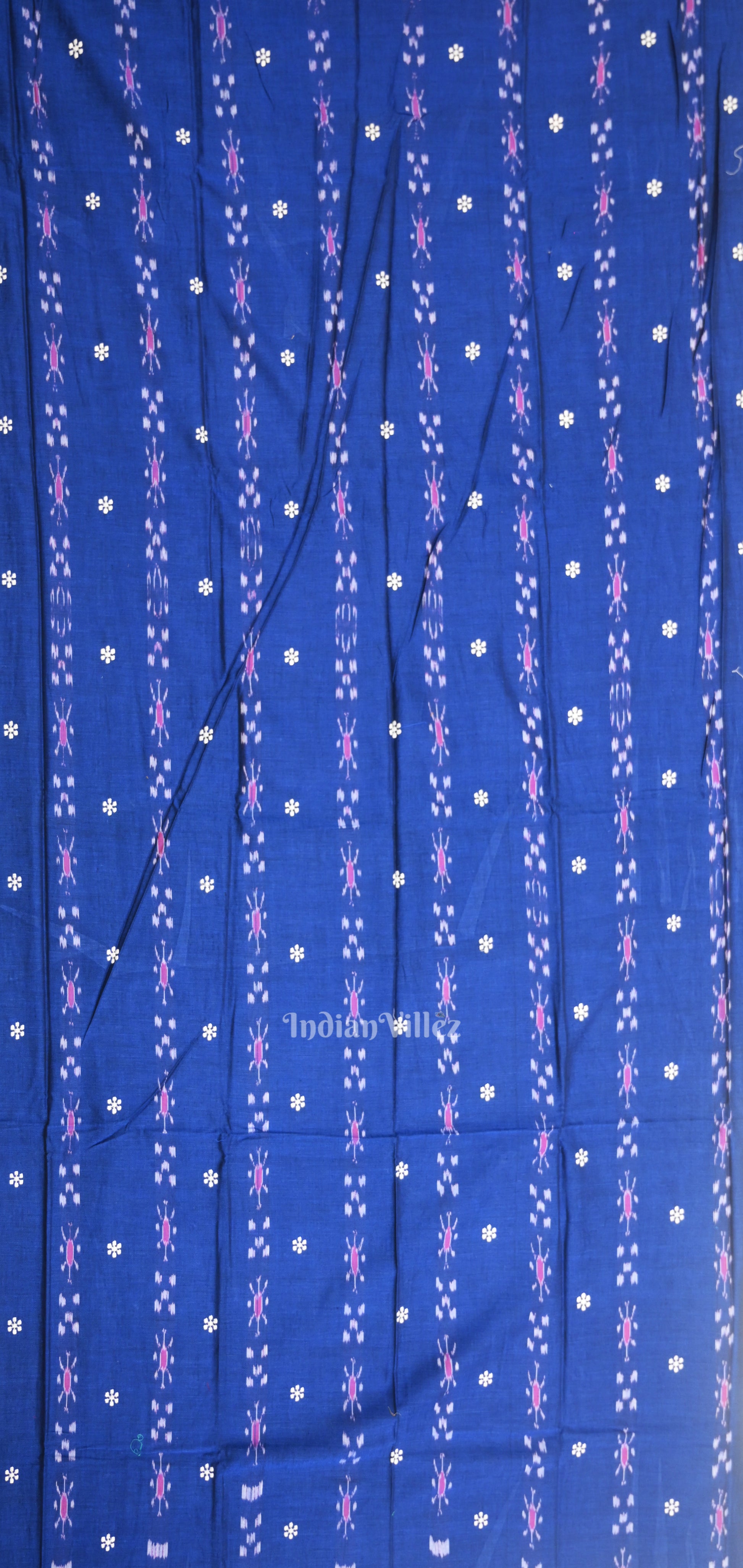 Blue Baby Pink Flower Buti Odisha Ikat  Sambalpuri Dress Set & Dupatta