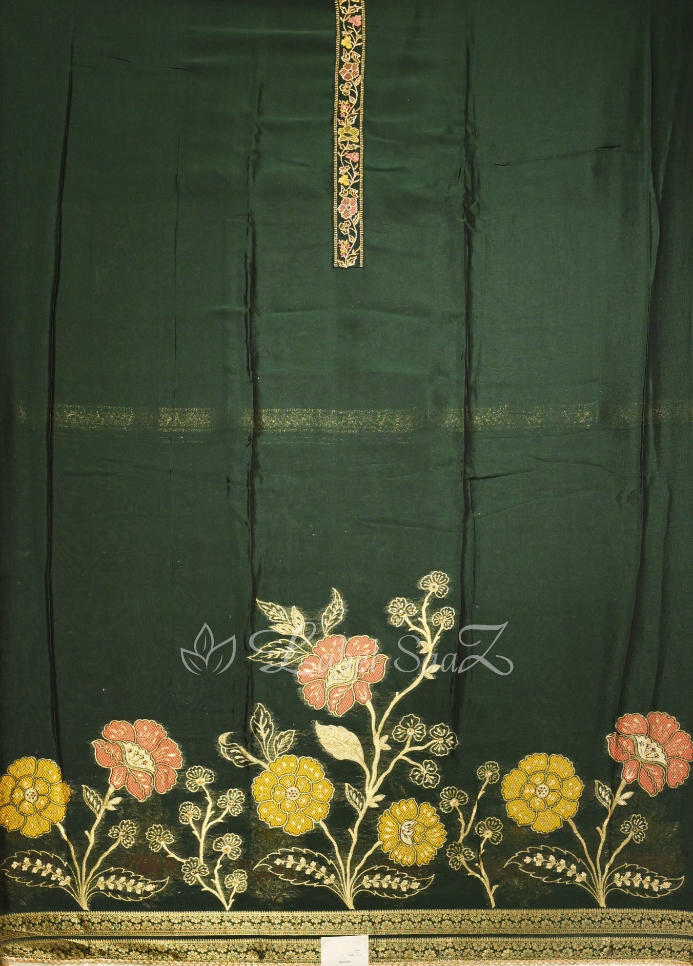 Bottle Green Unstitched Salwar Suit 