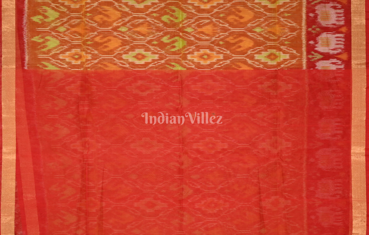 Rust Orange Red Pochampally Ikat (Sico) Saree