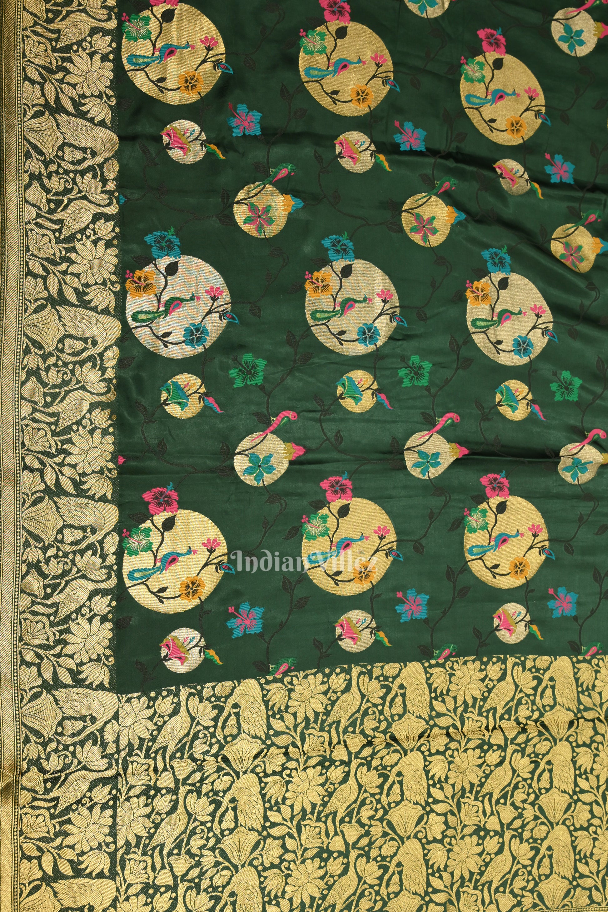 Leaf Green Tussar Georgette Banarasi Saree