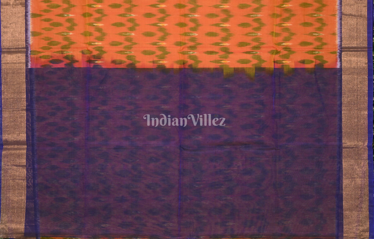 Orange Blue Pochampally Ikat Silk Cotton (Sico) Saree 