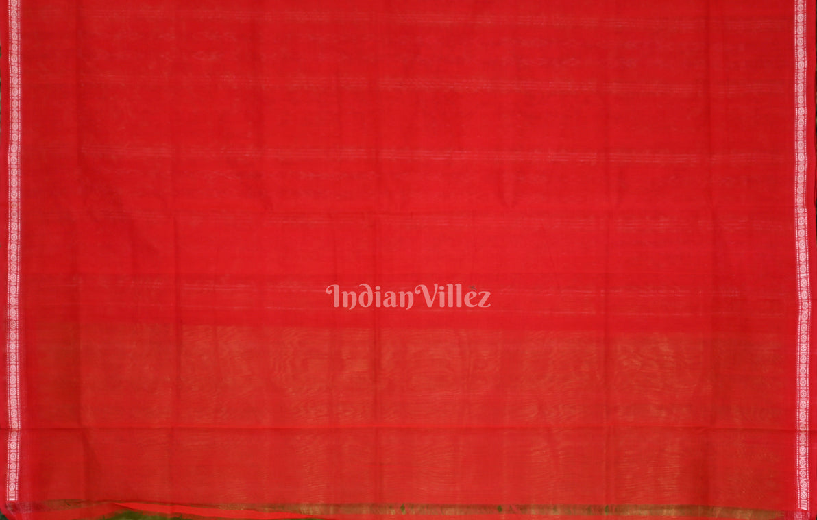Parrot Green Red Phoda Kumbha Sambalpuri Cotton Tissue Saree
