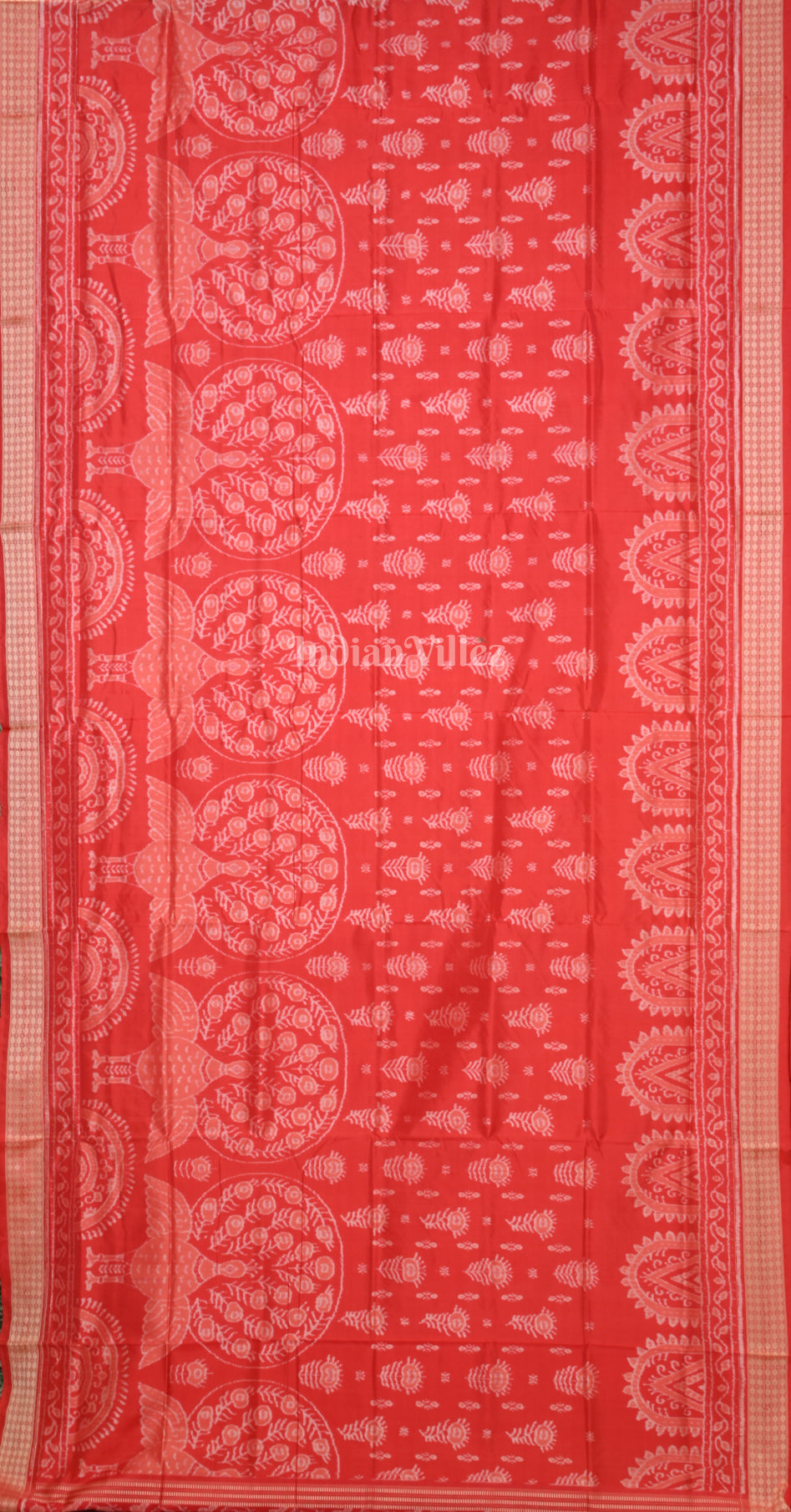 Exclusive Red Peacock Scot Odisha Ikat sambalpuri Silk Saree with Peacock Anchal