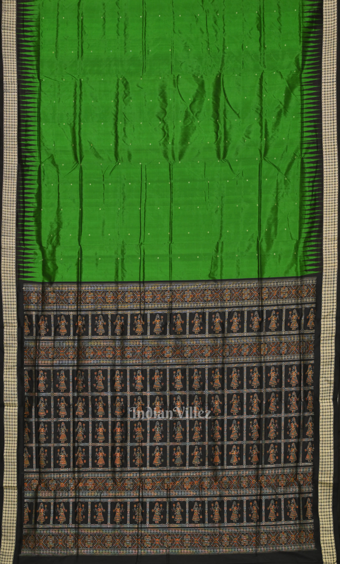 Green Black Butta Design Bomkai Sambalpuri Silk Saree