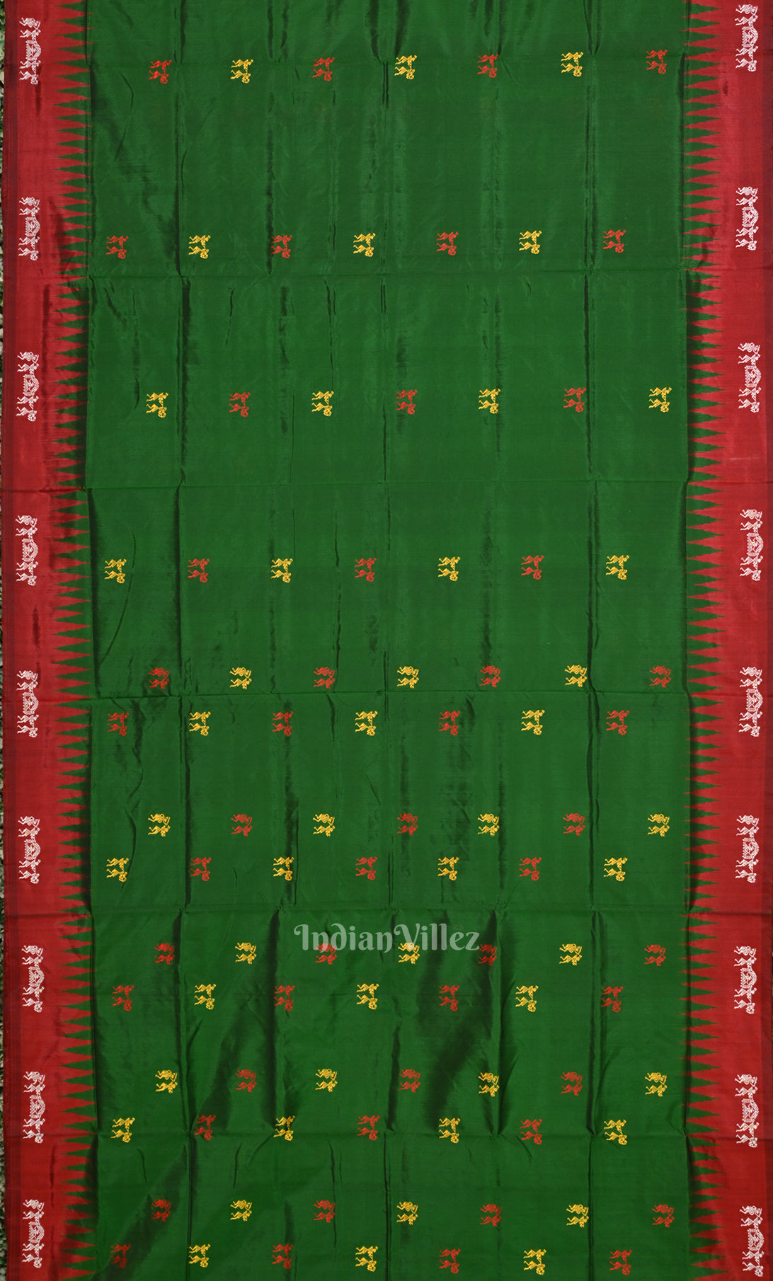 Green Red Doli Sawari Odisha Ikat Bomkai Sambalpuri Silk Saree