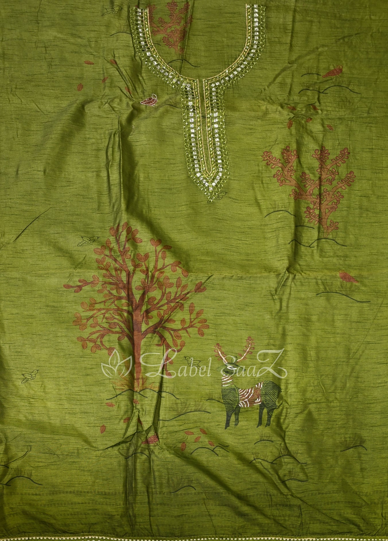 Mehendi Green Digital Print Unstitched Salwar Suit