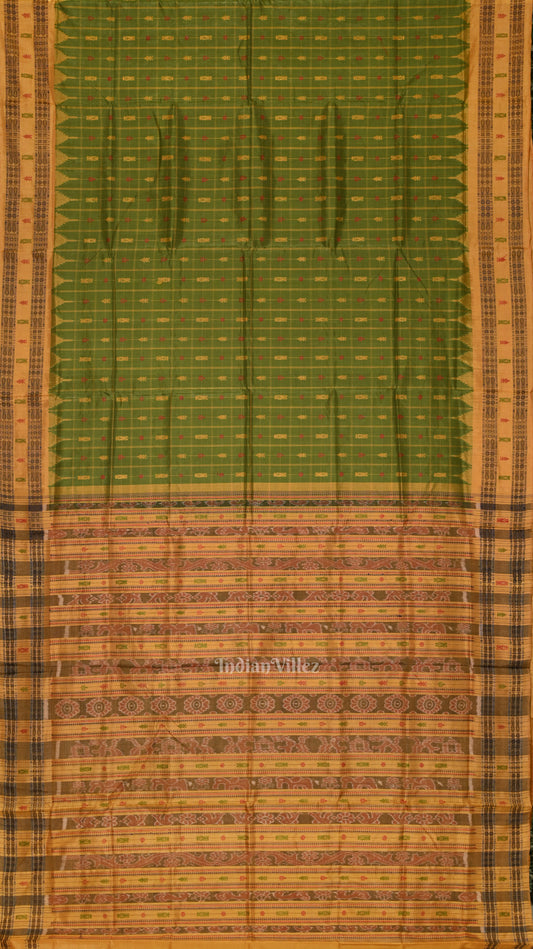 Green Yellow Hazar Buti Bomkai Tussar Silk Saree with Sarabandha Anchal 