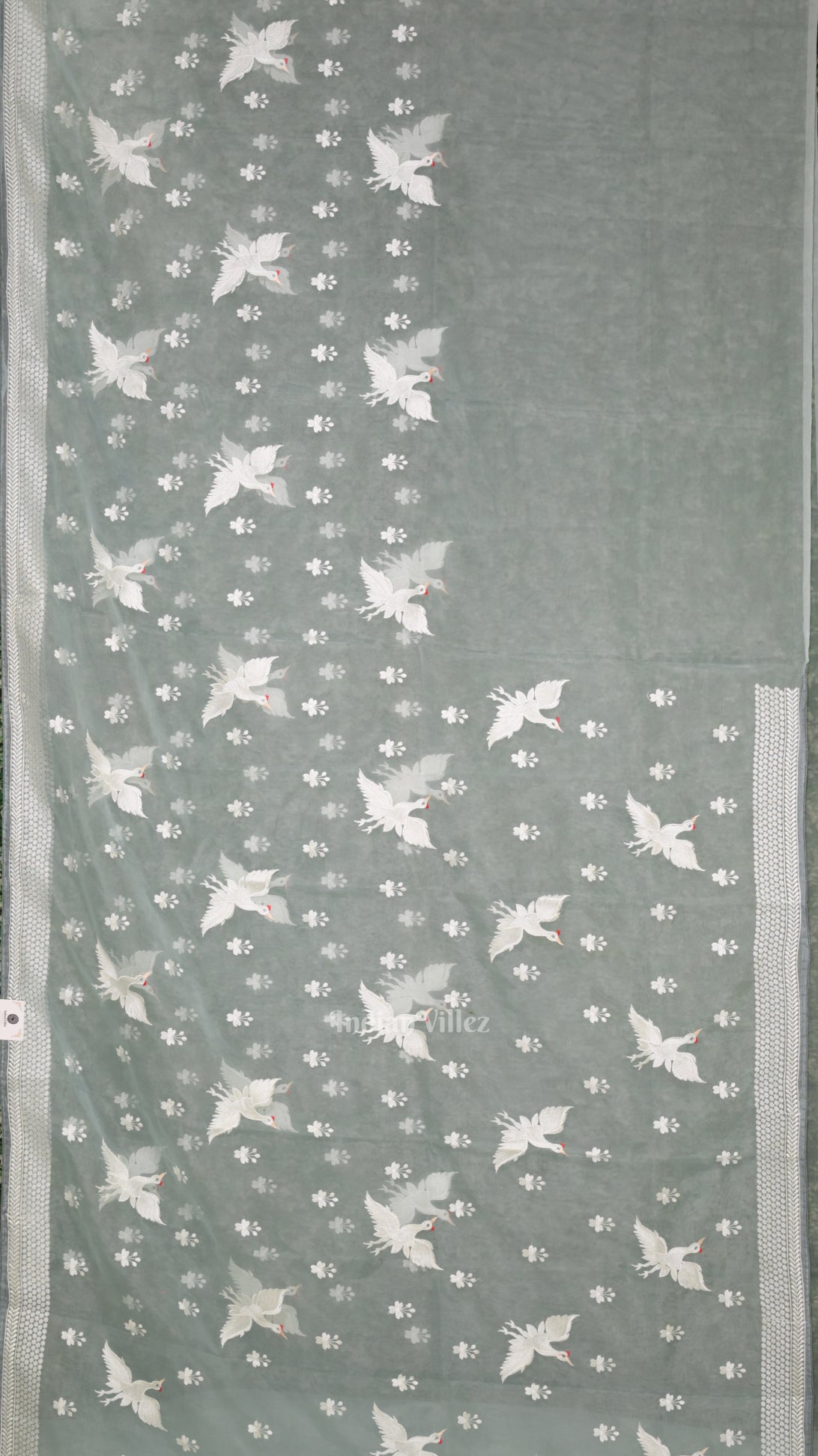 Light Blue Parsi Gara Floral Motif Hand Embroidered Saree 