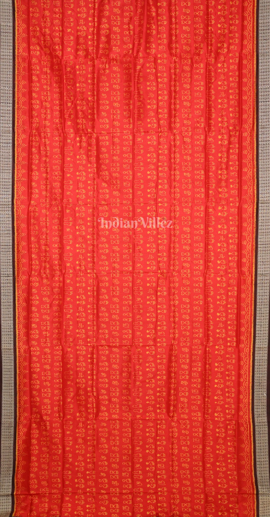 Orange Coffee Laxmi Feet Motif Odisha Ikat Sambalpuri Silk Saree