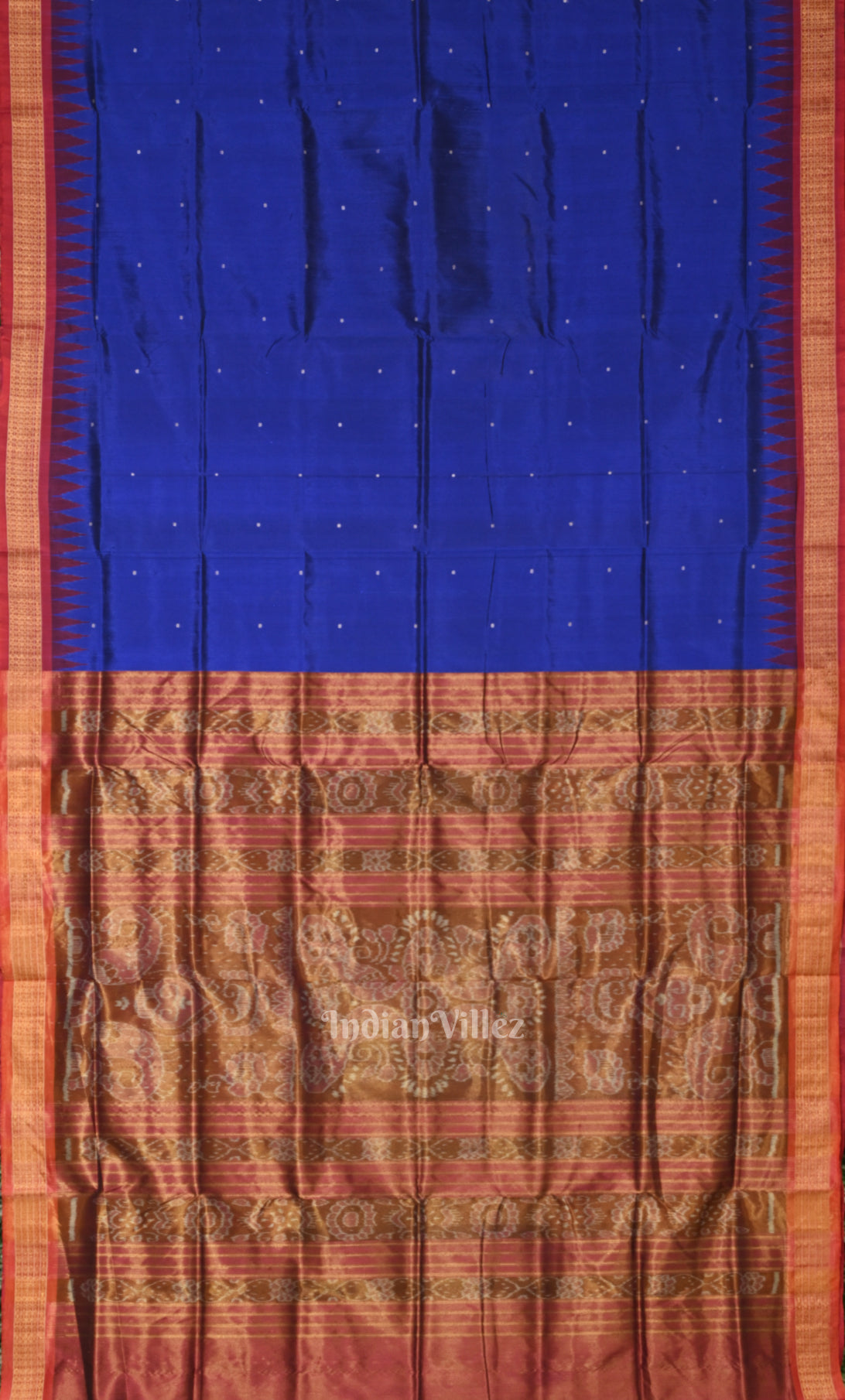 Blue Red Buti Bomkai Sambalpuri Ikat Silk Saree 