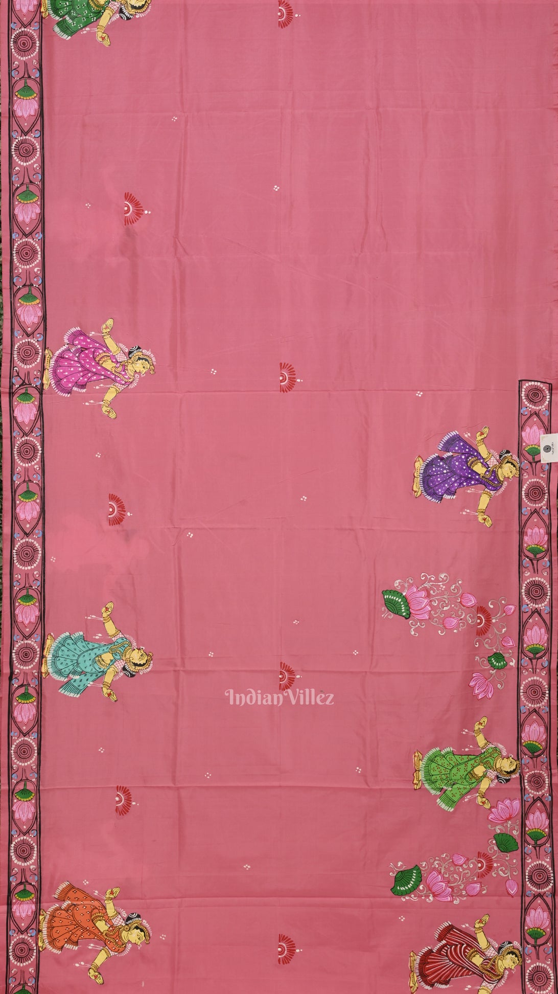 Peach Pink Shree Jagannath Ratha Yatra Hand-Painted Pattachitra Saree