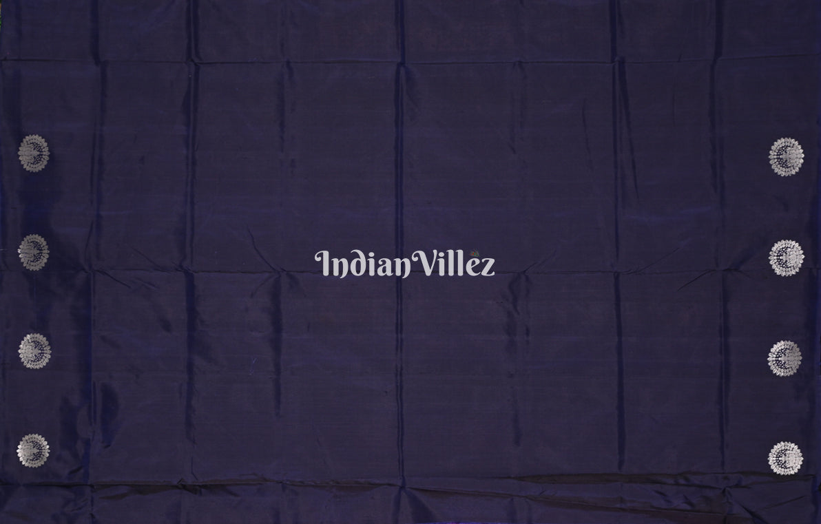 Purple Navy Blue Buti Design Odisha Ikat Bomkai Sambalpuri Silk Saree