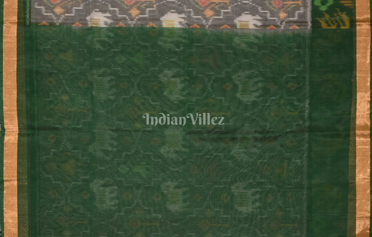 Grey Green Animal  Pochampally Ikat Silk Cotton (Sico) Saree 