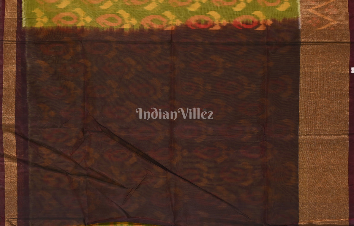 Olive Green Coffee Pochampally Ikat Silk Cotton (Sico) Saree