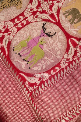 Rani Pink Shikargah Theme Banarasi Georgette Saree