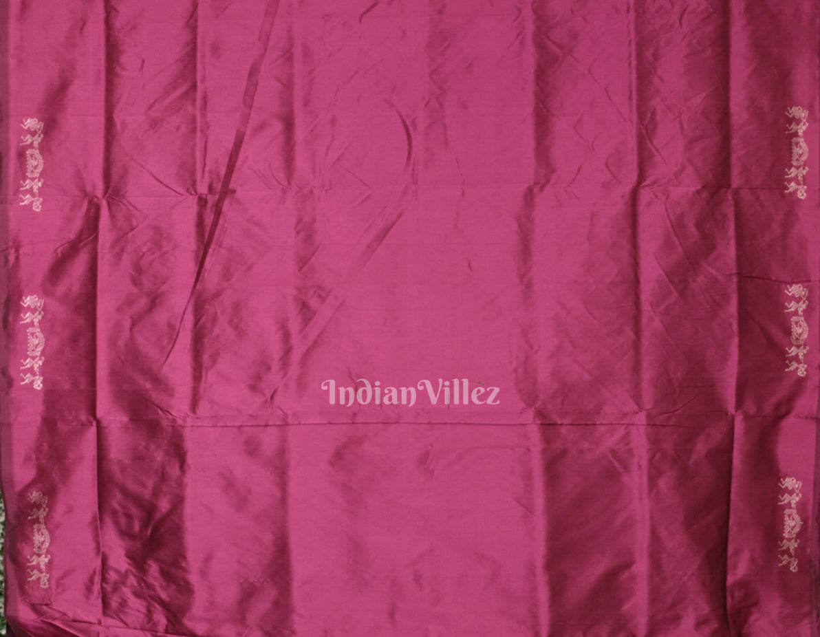 Black Magenta Pink Tribal Theme Bomkai Sambalpuri Ikat Silk Saree