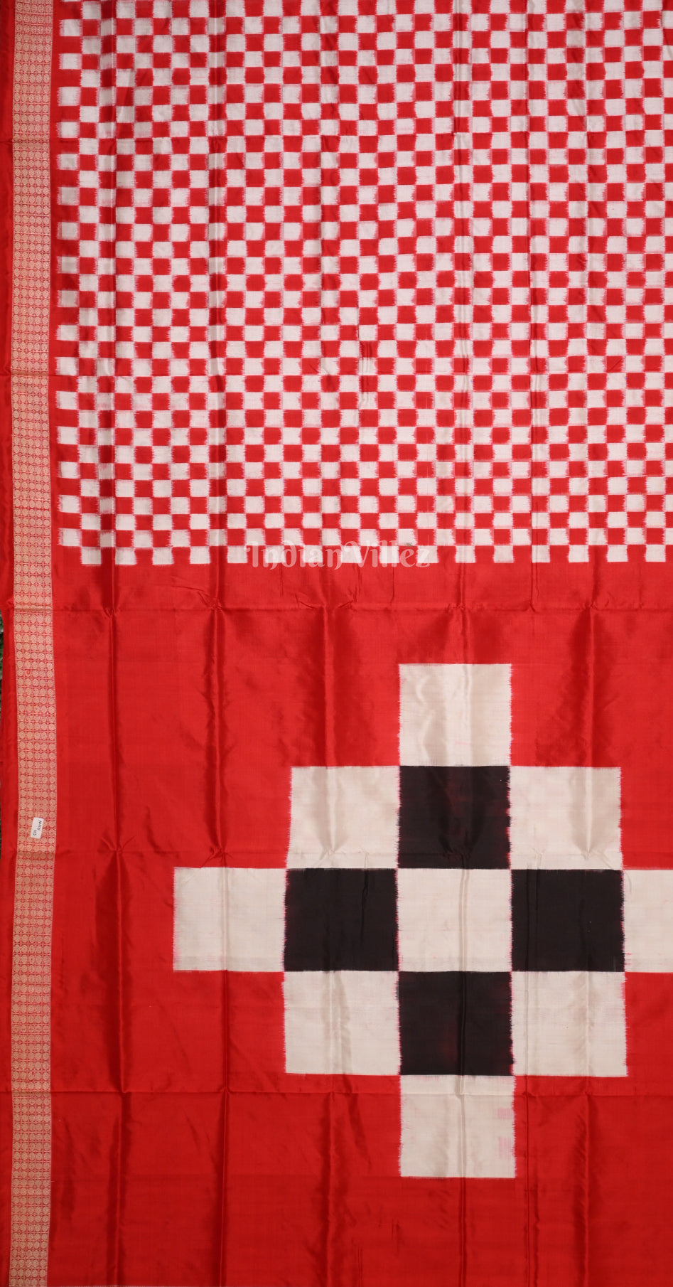 White Red Mini Pasapali Odisha Ikat sambalpuri Silk Saree with Pasapali Pallu
