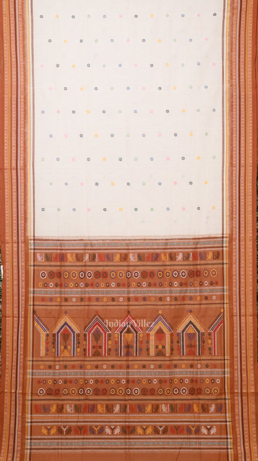 White Brown Dolabedi Sambalpuri Ikat Cotton Saree 