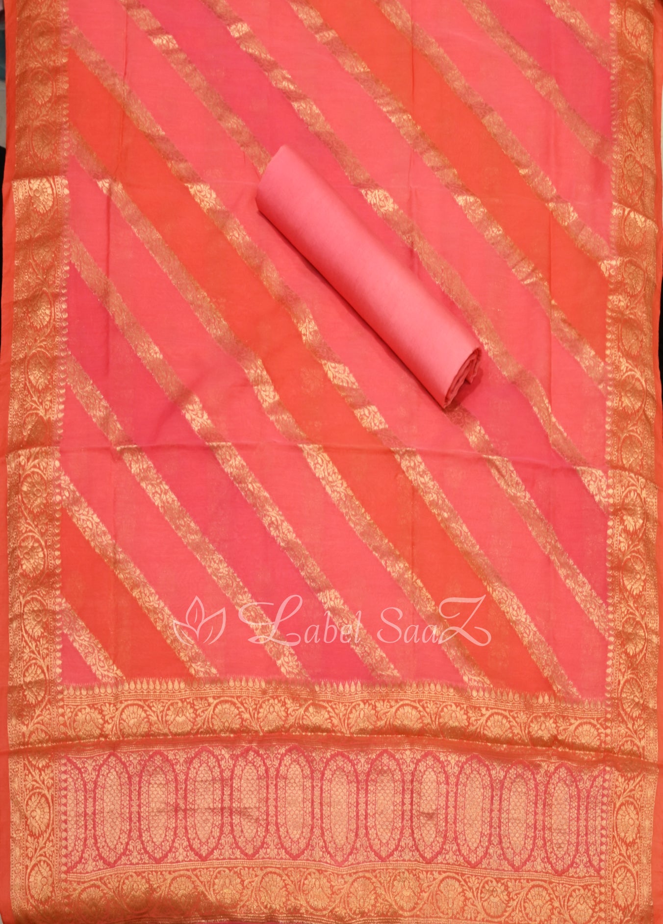 Peach Pink Banarasi Chanderi Silk Unstitched Salwar Suit