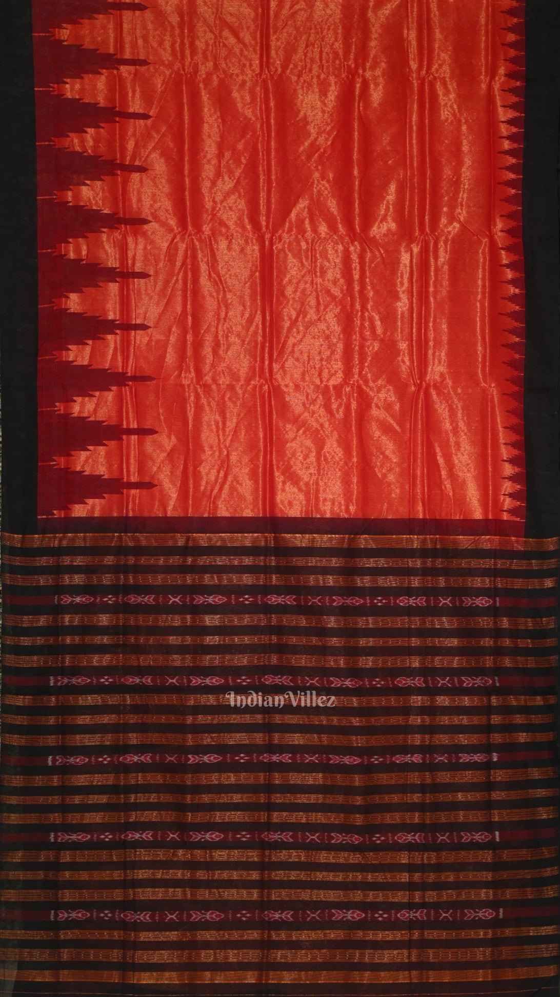 Red Black  Dual Tone Phoda Kumbha Sambalpuri Cotton Tissue Saree 