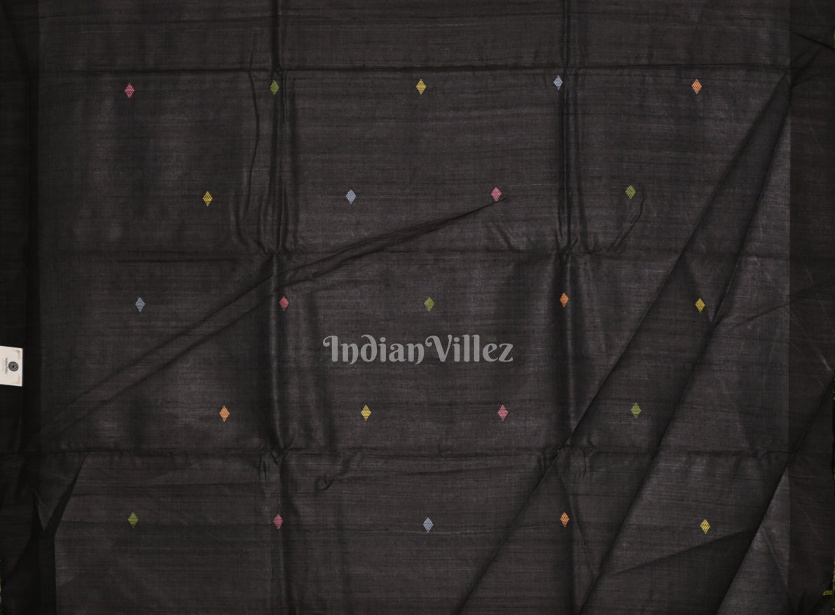 Black Tussar Silk Saree  Inspired by Ganjam Bomkai Theme