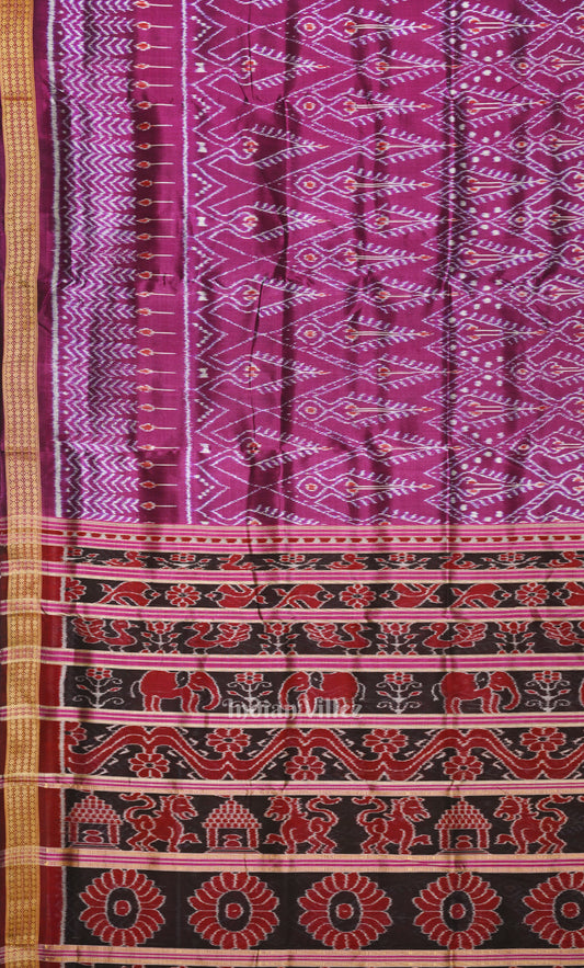 Magenta Pink Cambodian Inspired  Odisha Ikat Sambalpuri Silk Saree 