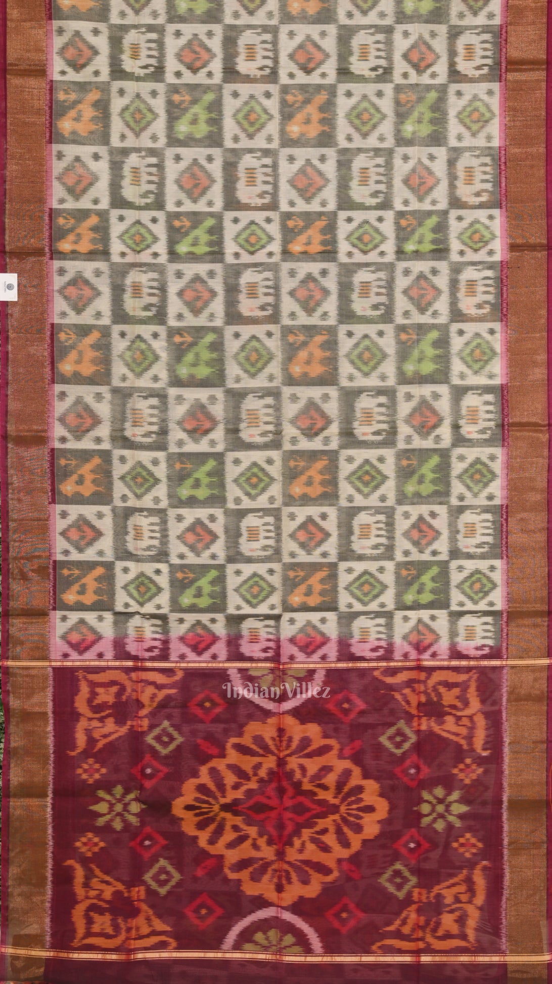 White with Multicolor Pochampally Ikat Sico (Silk & Cotton) Saree with Zari Border 