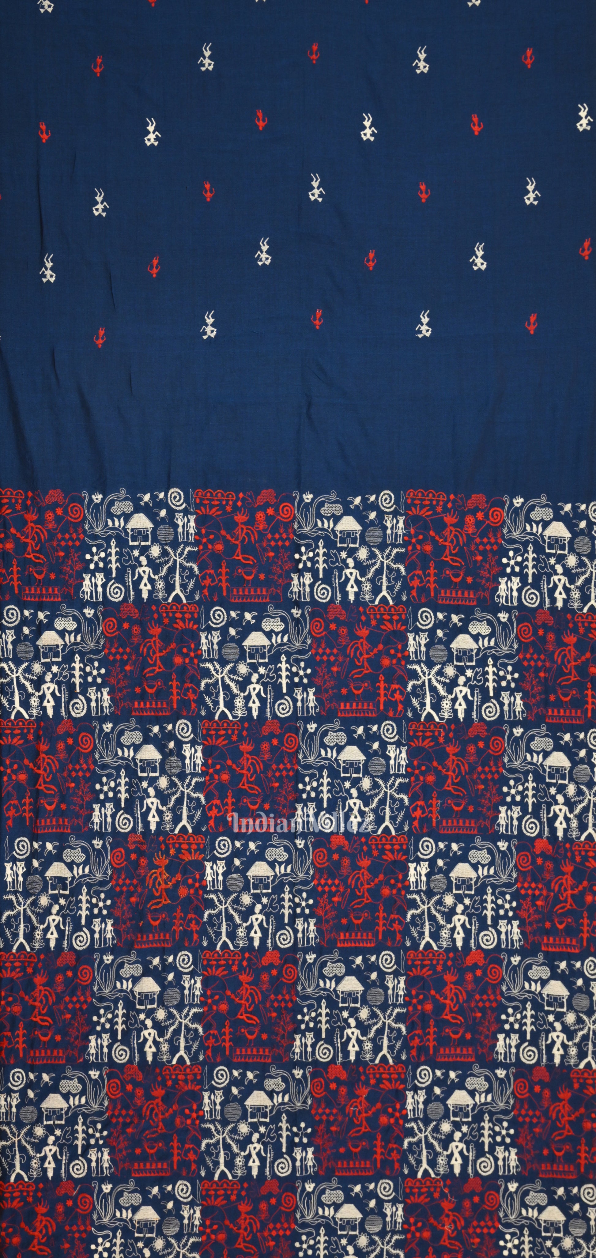 Blue Red Tribal Design Sambalpuri Cotton Dress set with Dupatta