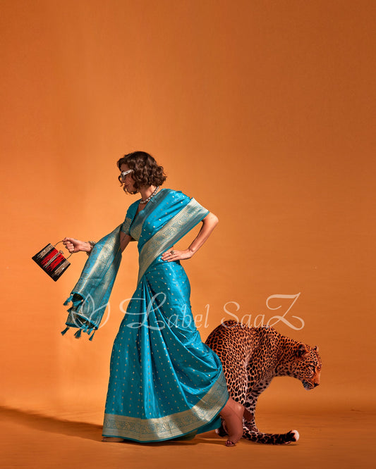 Rama Green Handwoven Zari Satin Silk Banarasi Saree