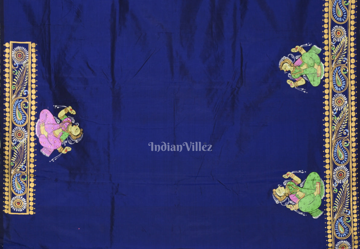 Blue Shree Jagannath Ratha Yatra Hand-Painted Pattachitra Saree