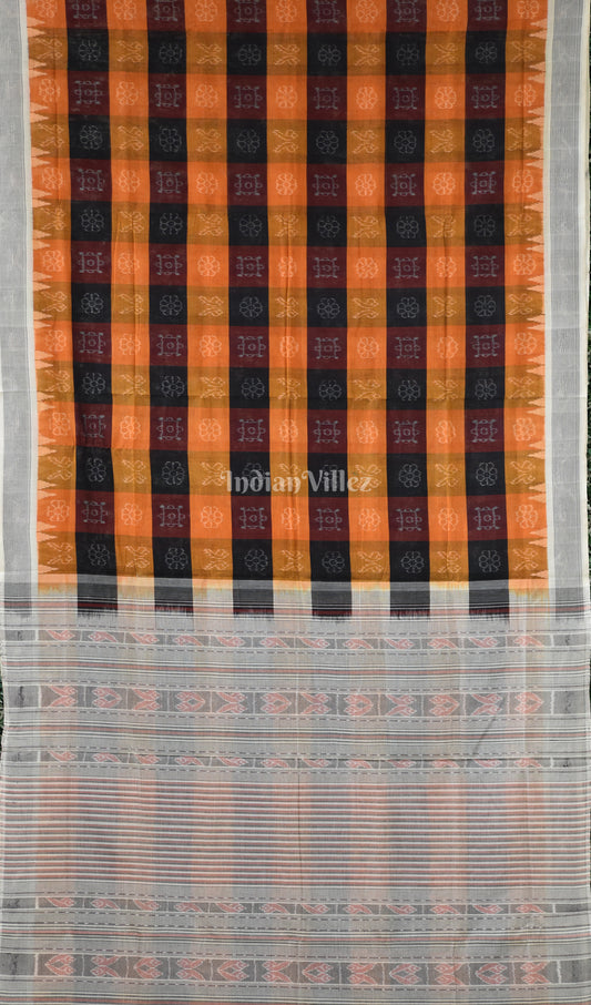 Yellow Black Pure Sambalpuri Cotton Saree
