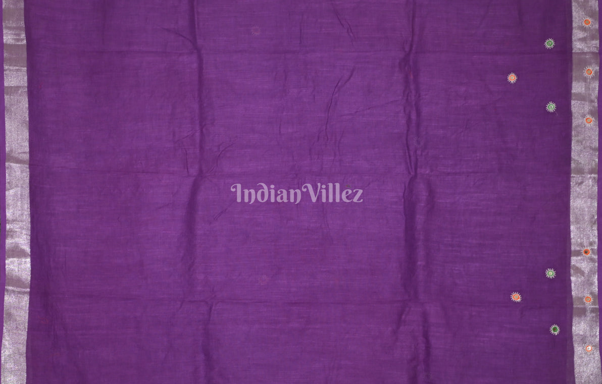 Purple Hand Embroidered Applique Work Saree 