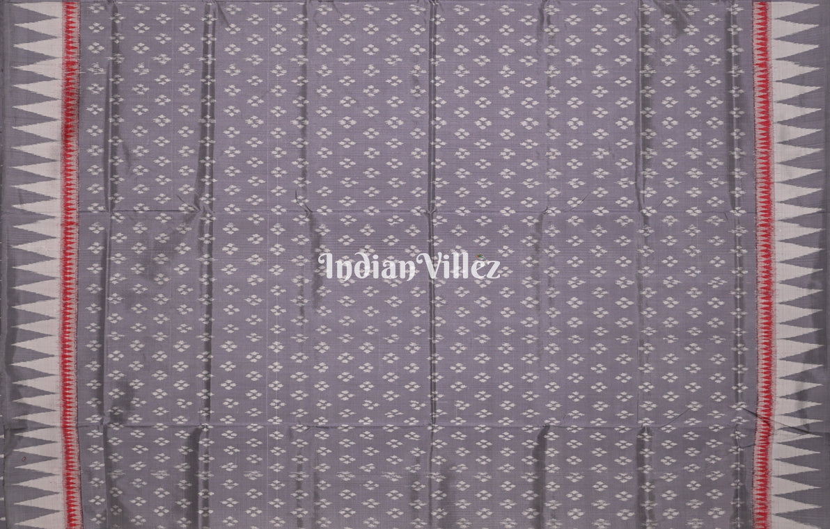 Maroon Grey Ek Chandia Odisha Ikat Sambalpuri Silk Saree 
