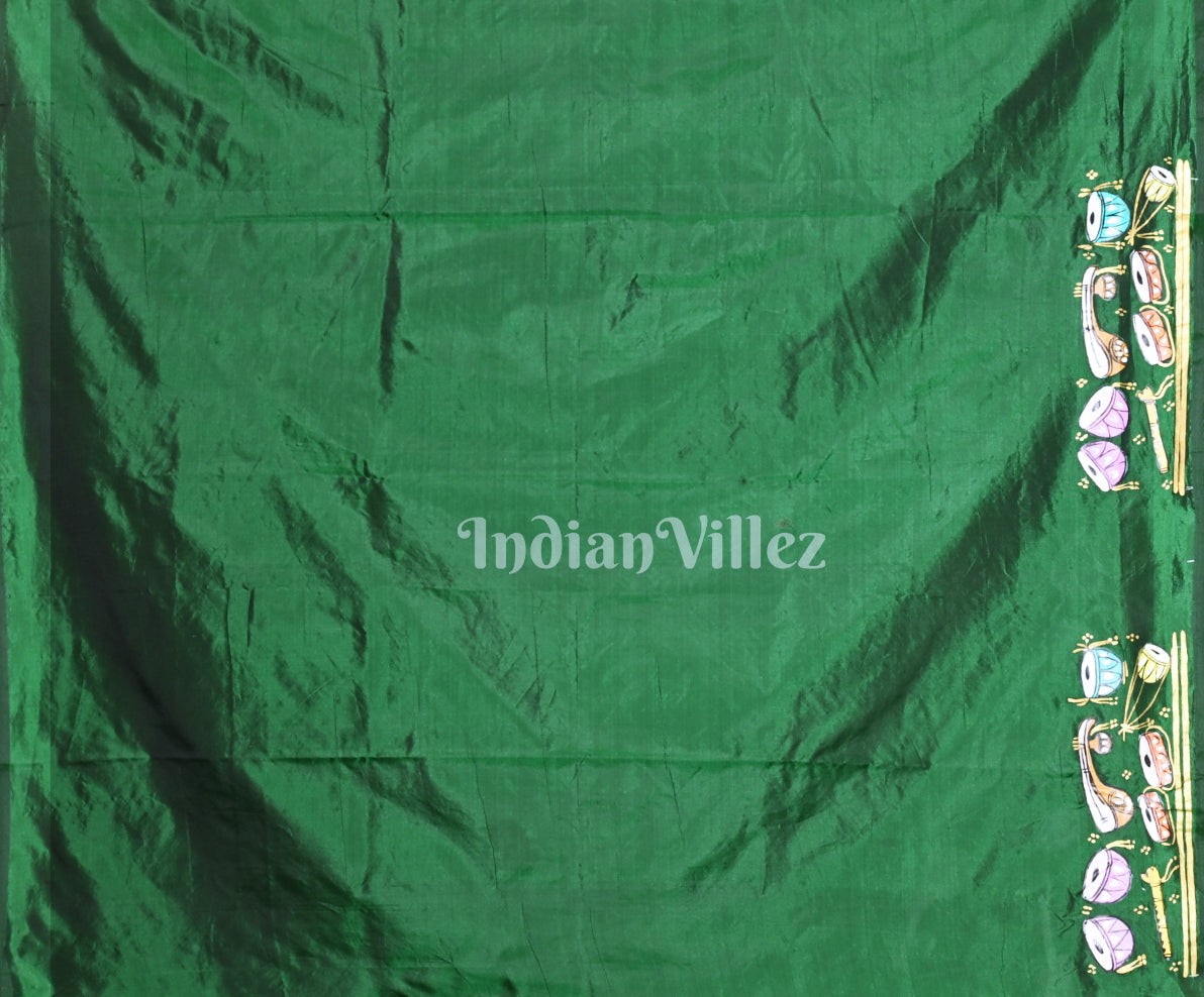 Green Sitar Instrument Hand-Painted Pattachitra Saree