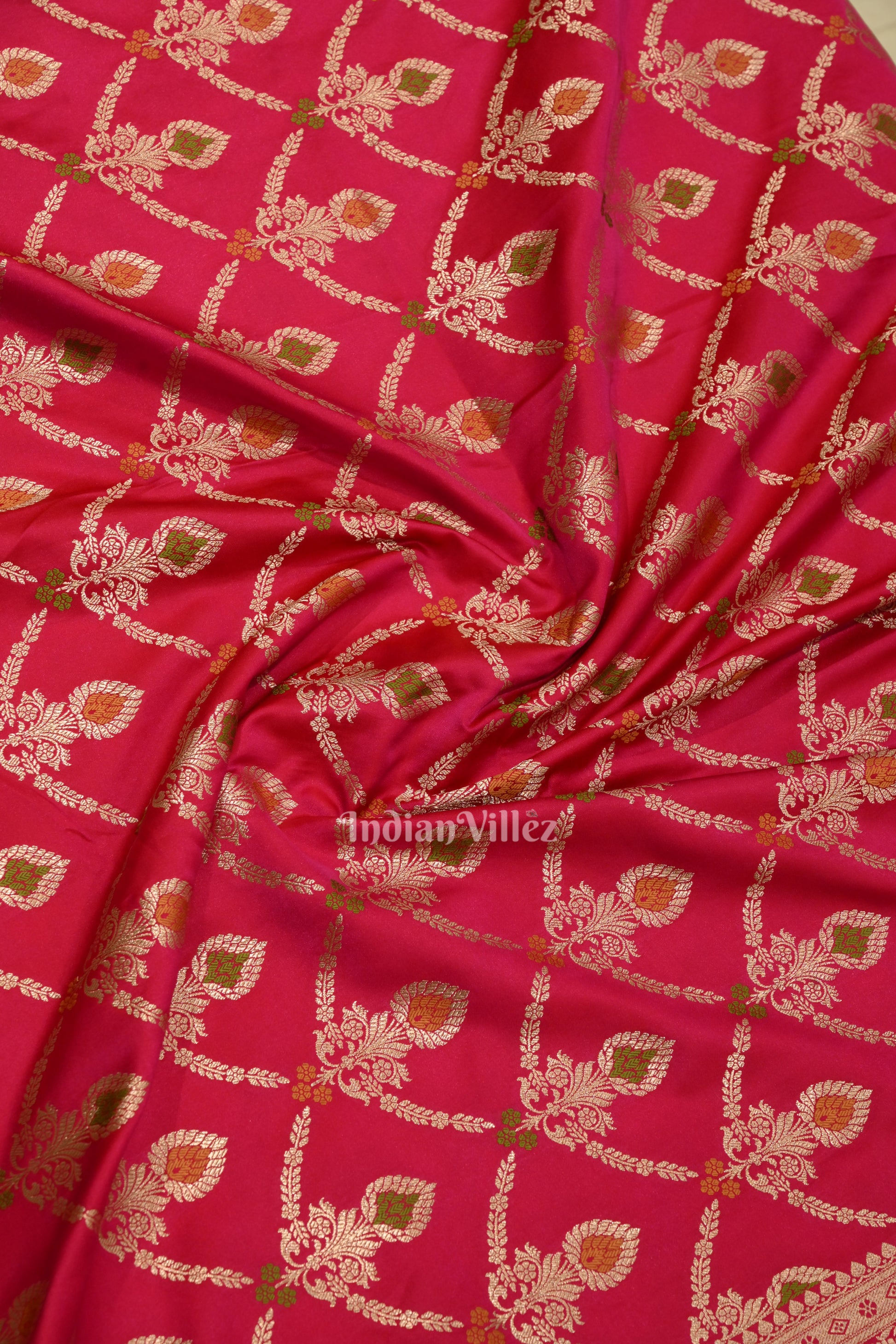 Rani Pink Meenakari Pure Mashru Satin Silk Banarasi Saree