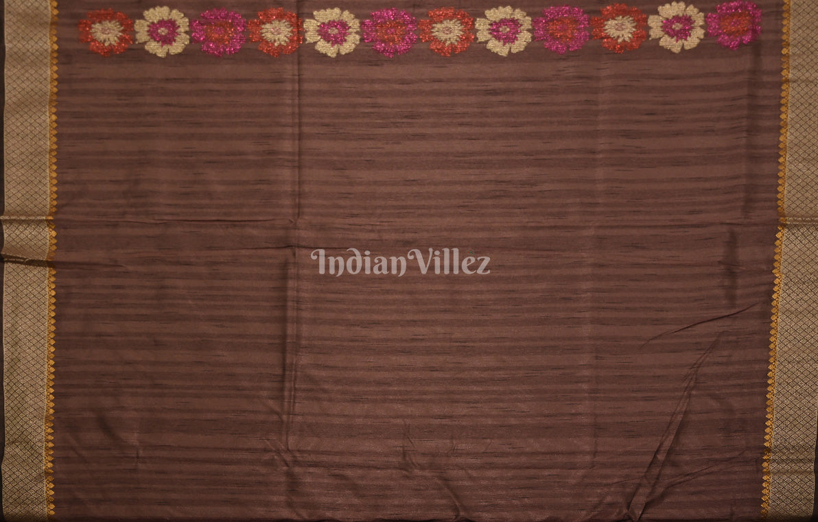Wine Violet Zari Linen Designer Banarasi Saree