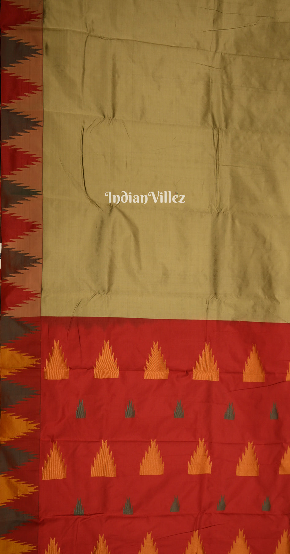 Beige Red Kanjivaram Silk Saree