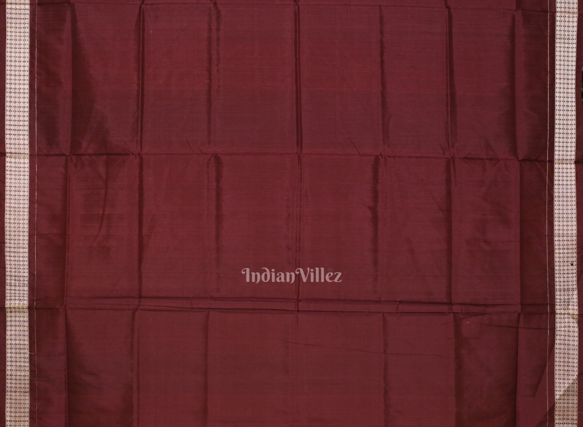 Maroon Floral Motif Odisha Handloom Sambalpuri Silk Saree 