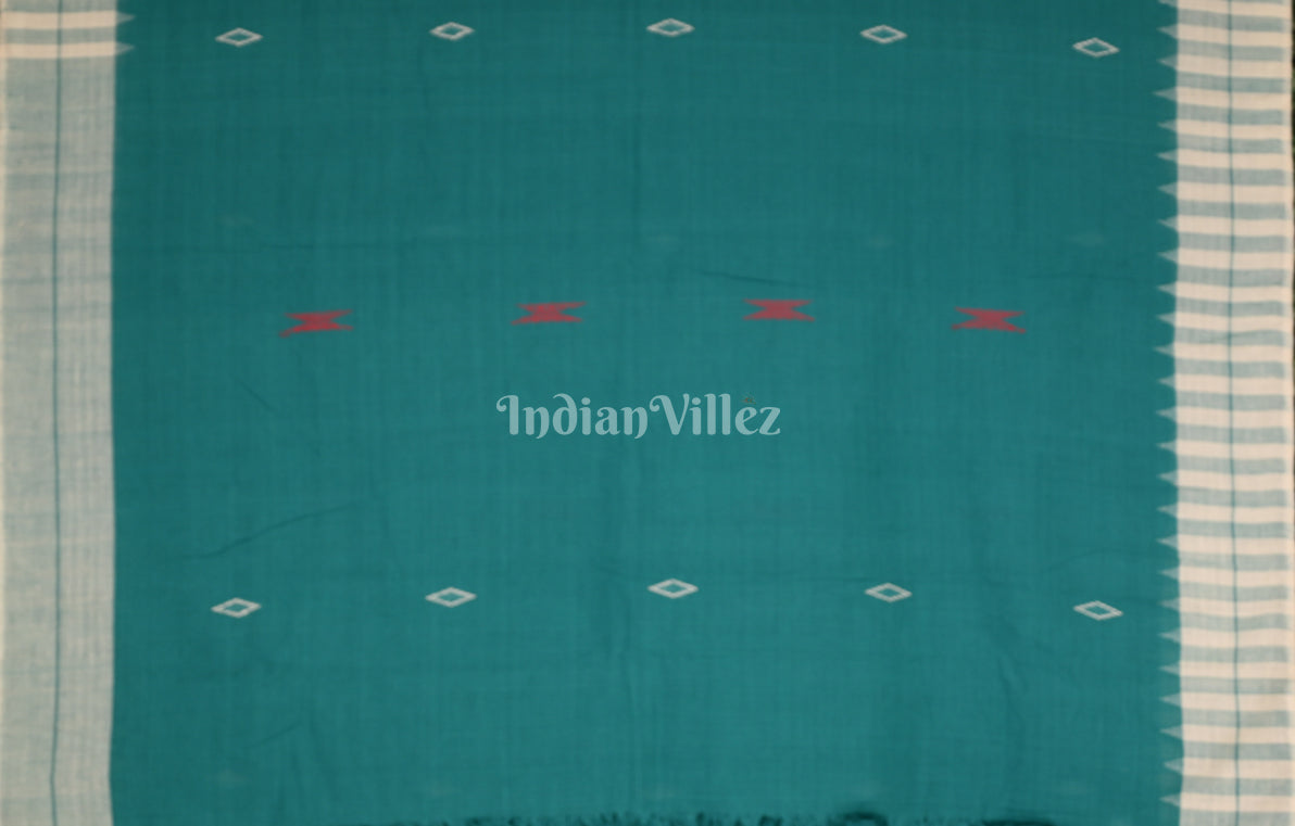 Sea Green White Odisha Handloom Natural Dye Kotpad Cotton Saree
