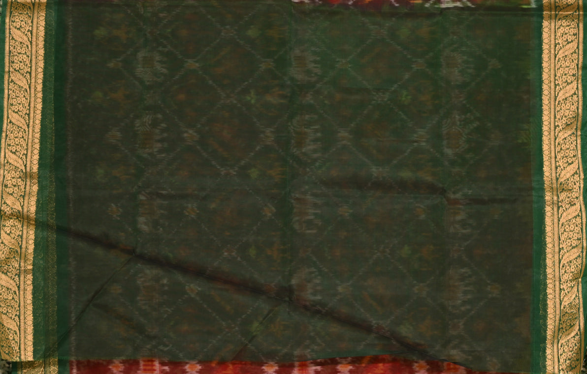 Maroon Green Pochampally Ikat Silk Cotton (Sico) Saree 