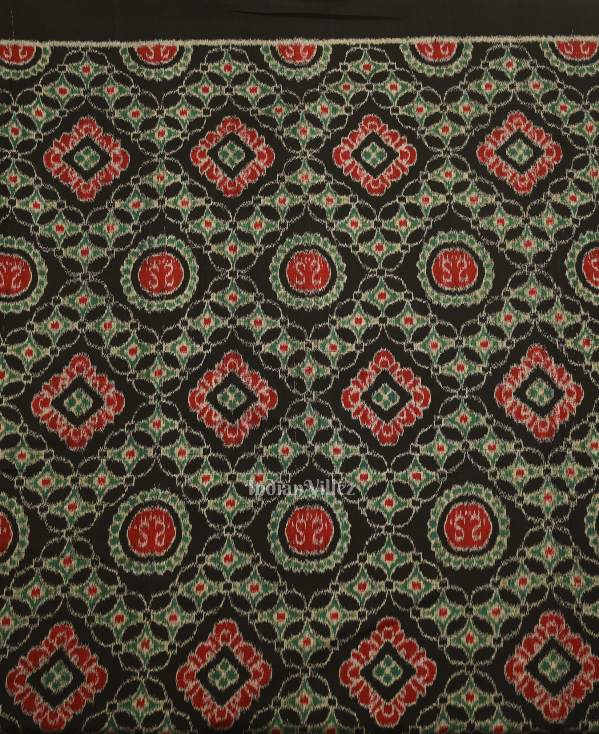 Black Red Jhoti Theme Odisha Ikat Sambalpuri Dress Set & Dupatta 