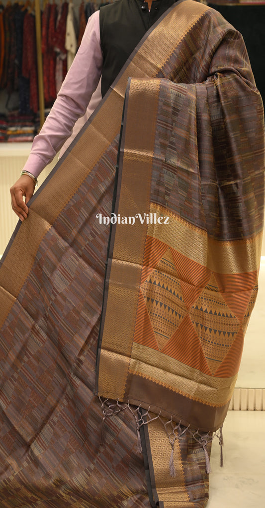 Chocolate Brown Pure Two Tone Organza Weaving Banarasi Saree
