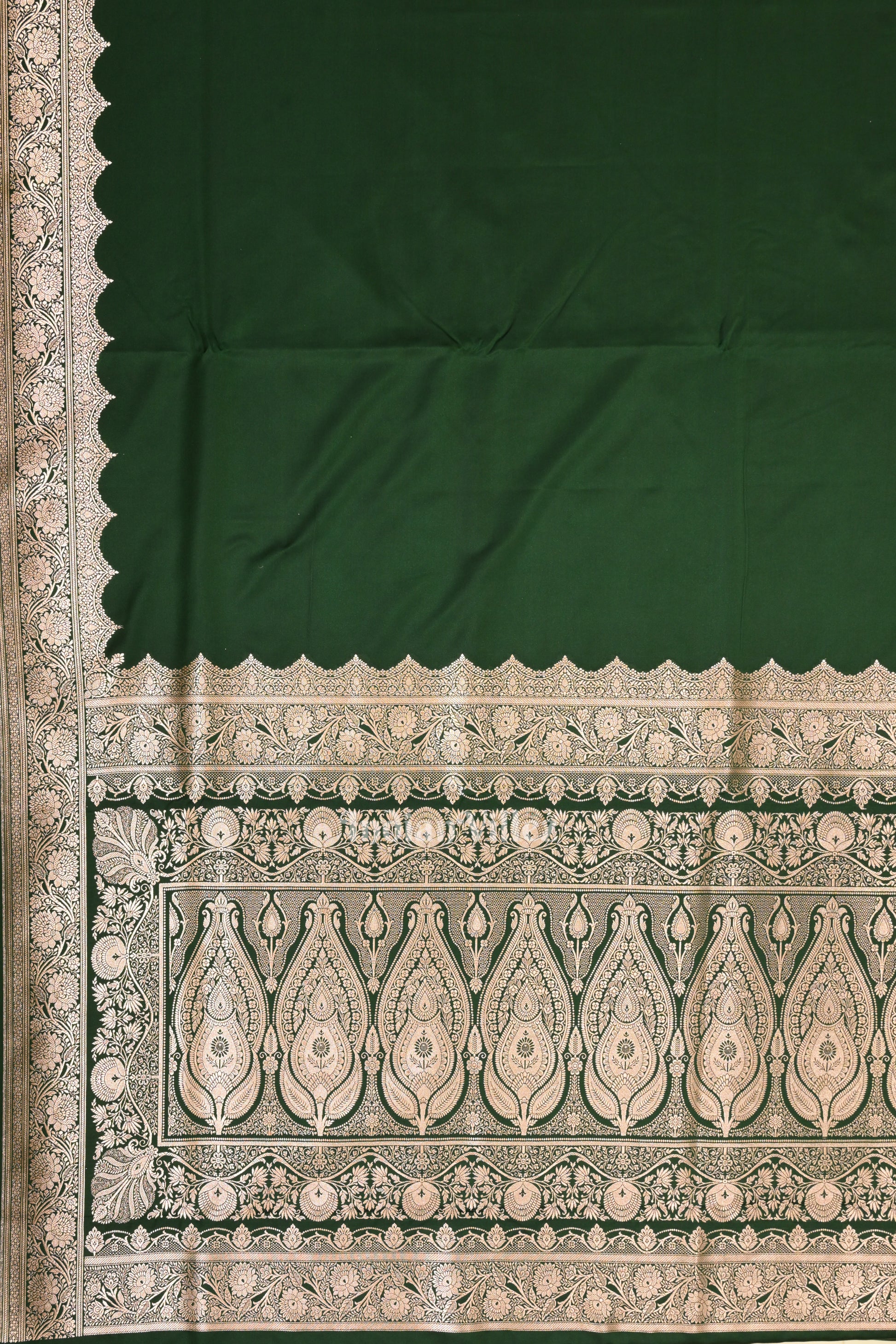 Bottle Green Soft Pure Mashru Satin Silk Banarasi Saree 