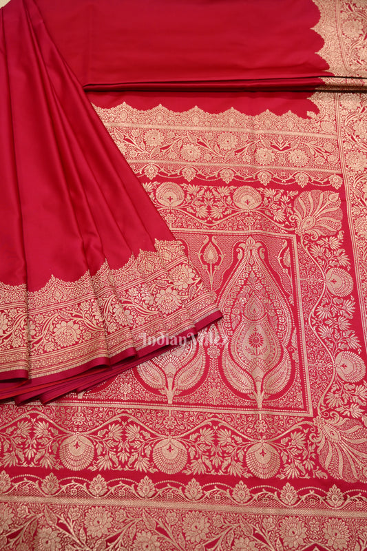 Bridal Hot Rani Pink Soft Pure Mashru Satin Silk Banarasi Saree 